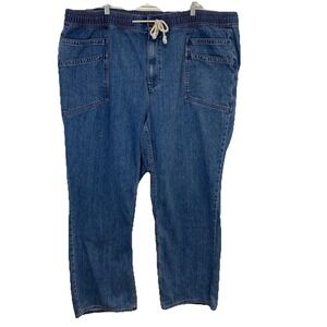 Lands End Jeans Woman 26W Straight Drawstring Zip Pockets 100% Cotton Casual